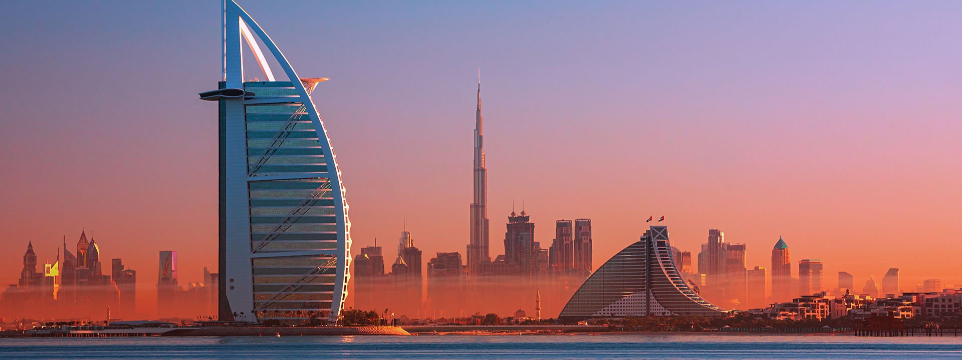 View of The Burj Al Arab at sunset