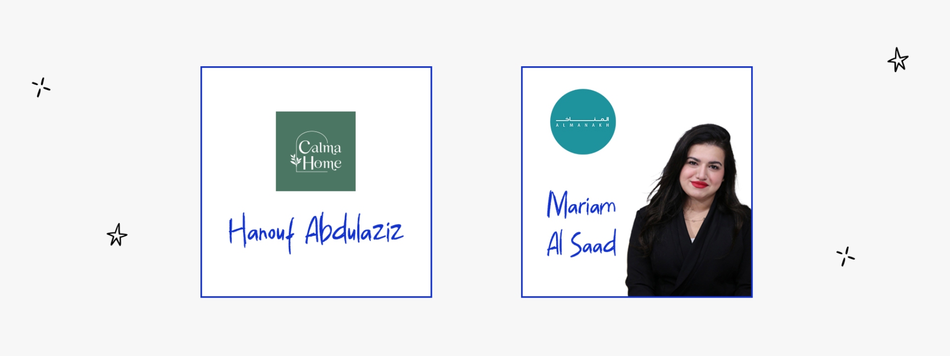 Hanouf Abdulaziz, Mariam Al Saad. Calma home and Almanakh logos