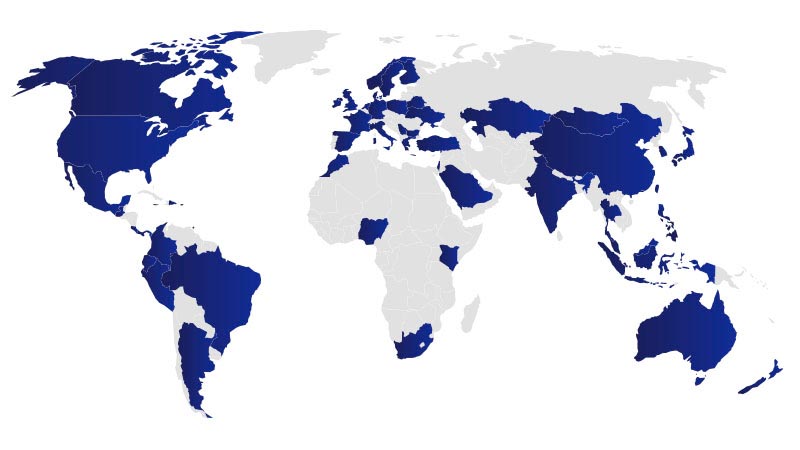 Map showing countries team Visa players are from